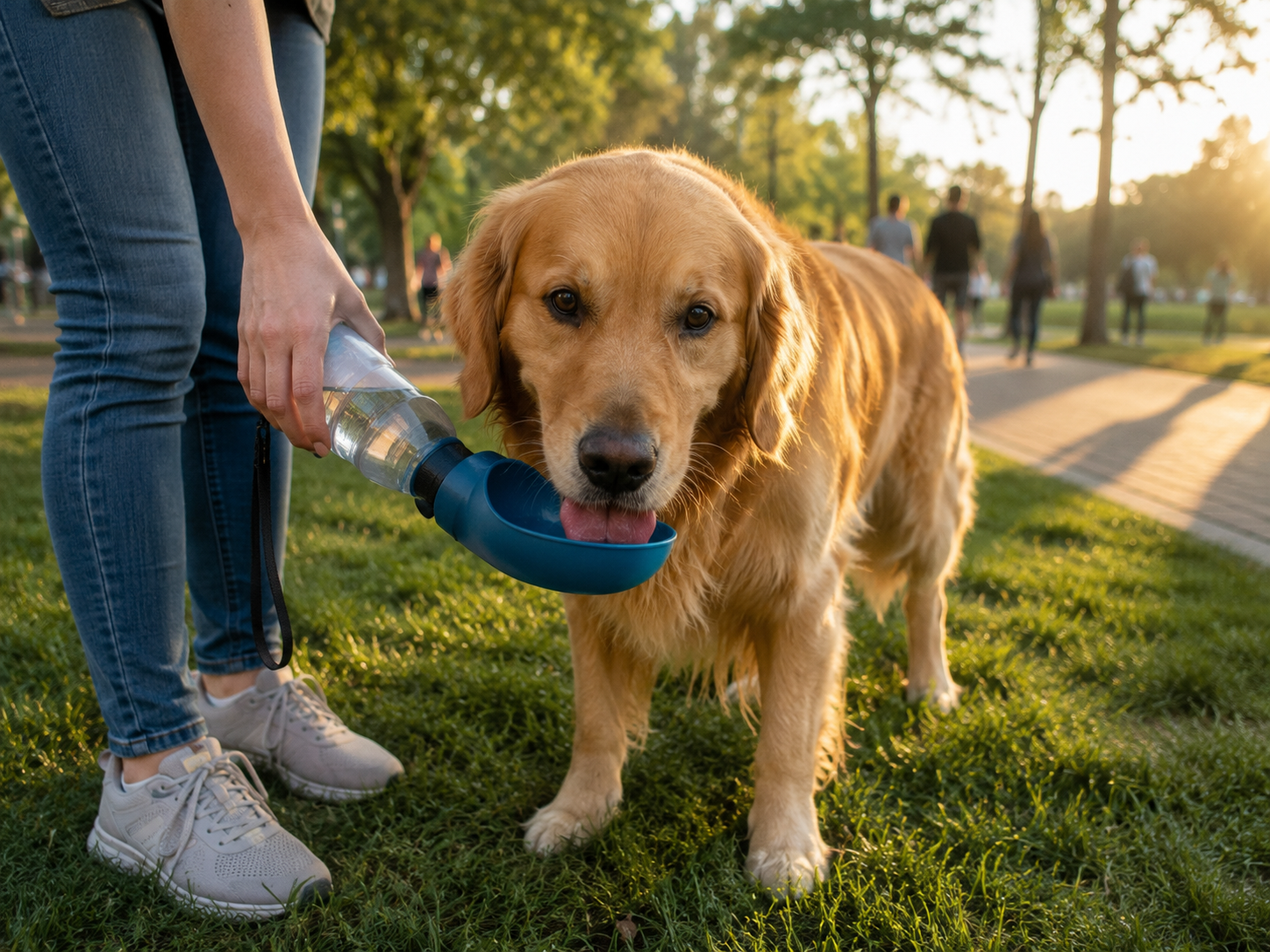 Golden retriever dog enjoying a refreshing drink