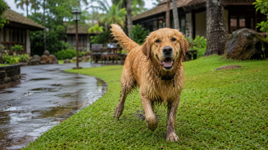 Dog grooming supplies for travel make dog care easier when your dog gets wet in the rain.