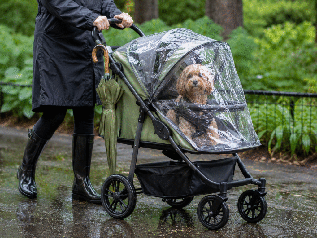Pet stroller rain cover is useful for small dogs, senior dogs and puppies.