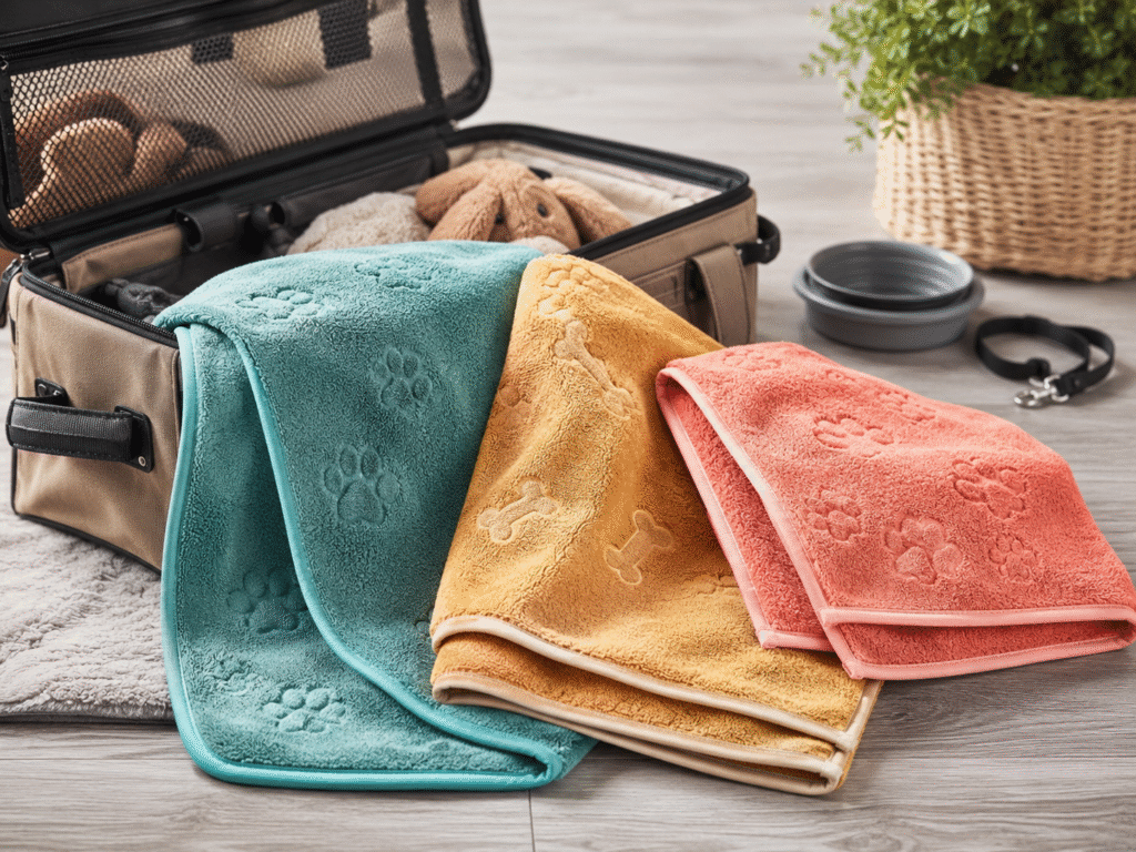 A quick-dry microfibre towel outside the monsoon dog travel luggage.