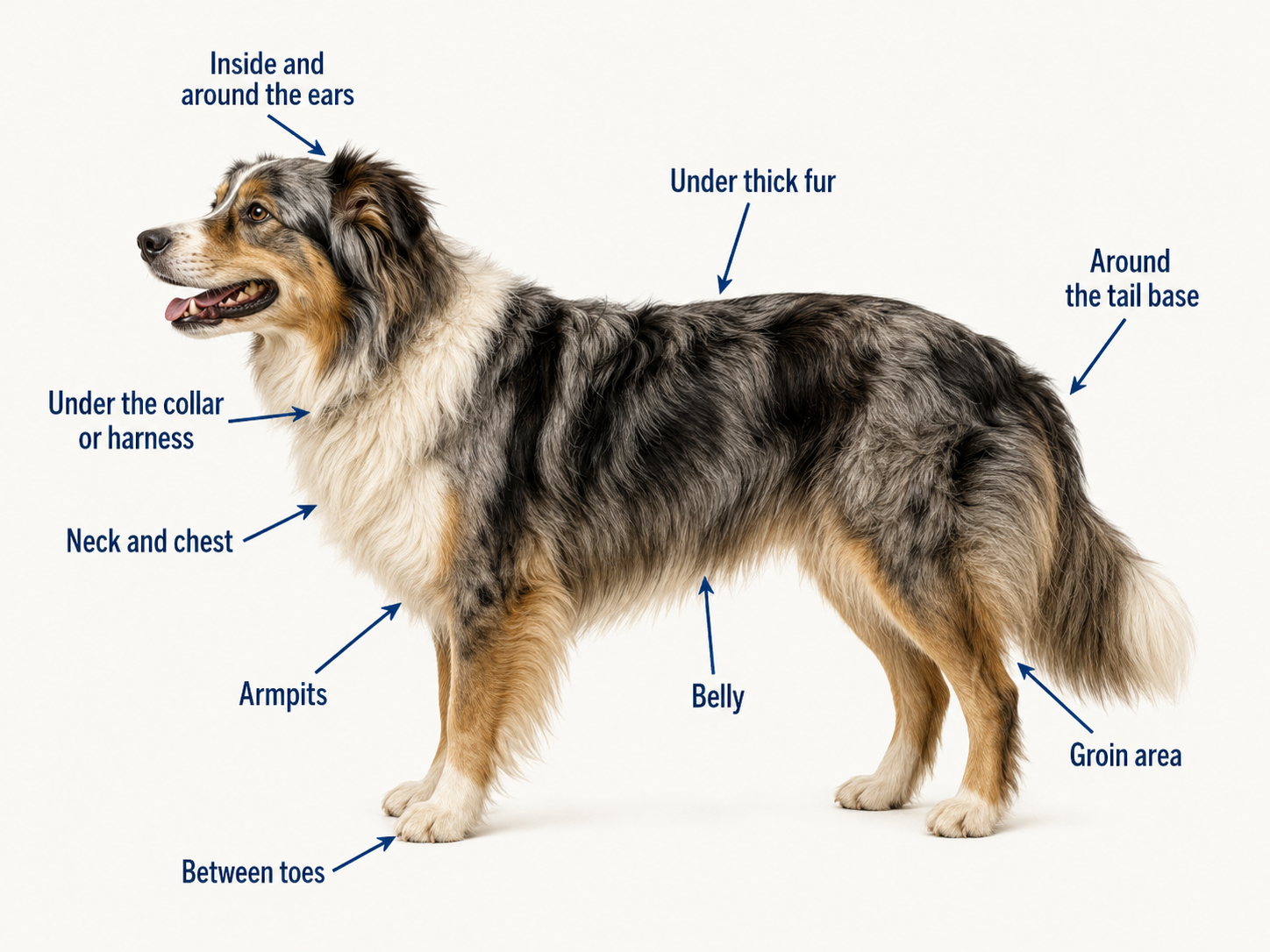 The best flea and tick protection for dogs while travelling is checking major spots prone for ticks everyday.